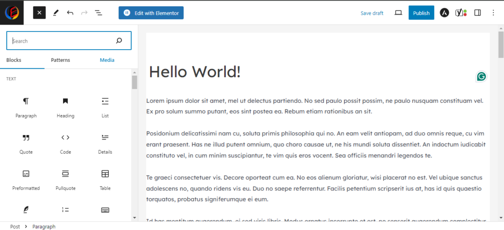 WordPress Gutenberg Block Editor Screenshot